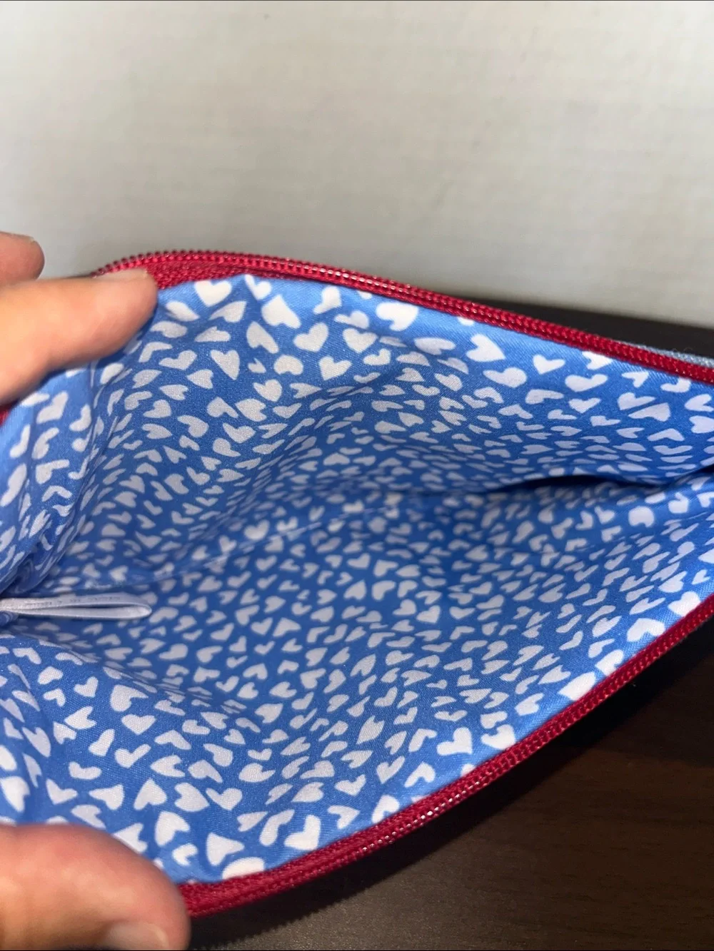 Brighton Blue Grid Cosmetic Pouch with Red Heart Accent